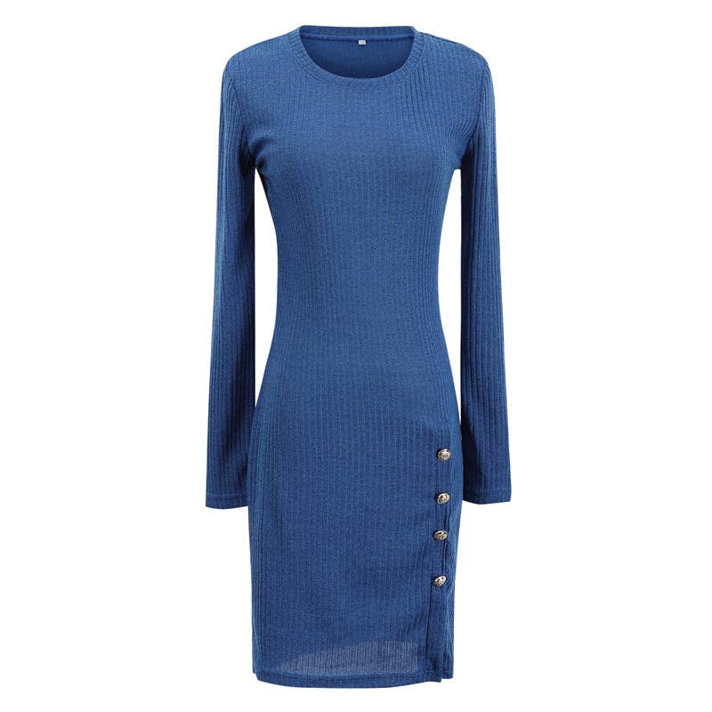 Button-up color-blocking figure-hugging dress