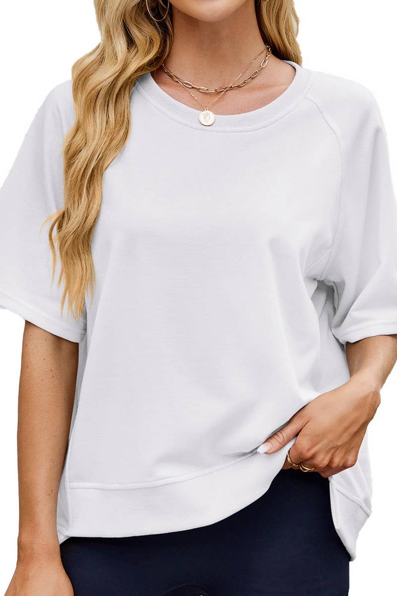 CWTDSS0067_SOLID COLOR THREADED ROUND NECK LOOSE T-SHIRT