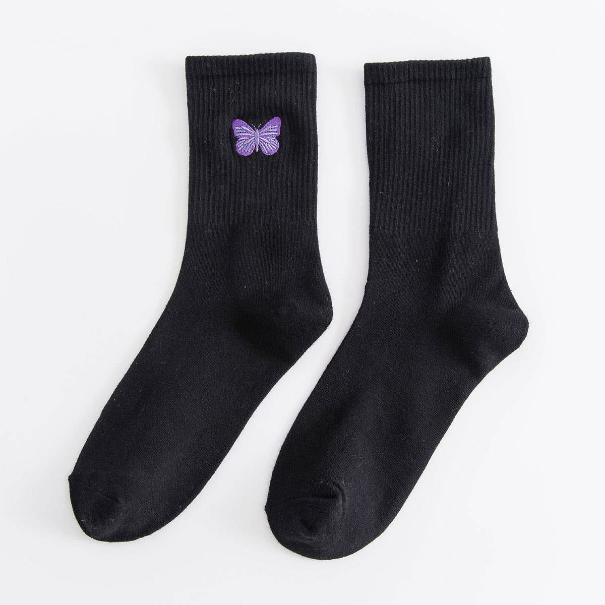 Butterfly Embroidery Crew Socks For Womens_CWMS085