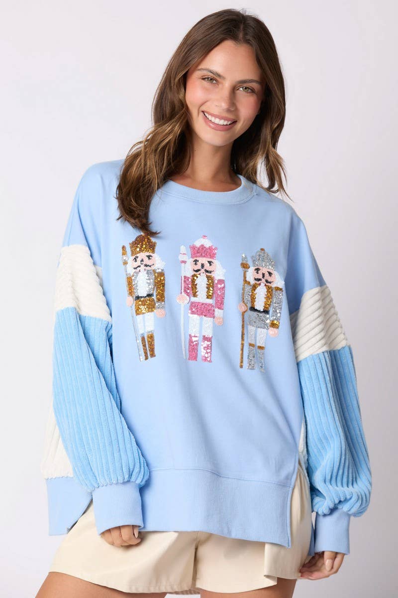 CWTBLL01267_CHRISTMAS SOLDIER SEQUIN COLORBLOCK SWEATSHIRT
