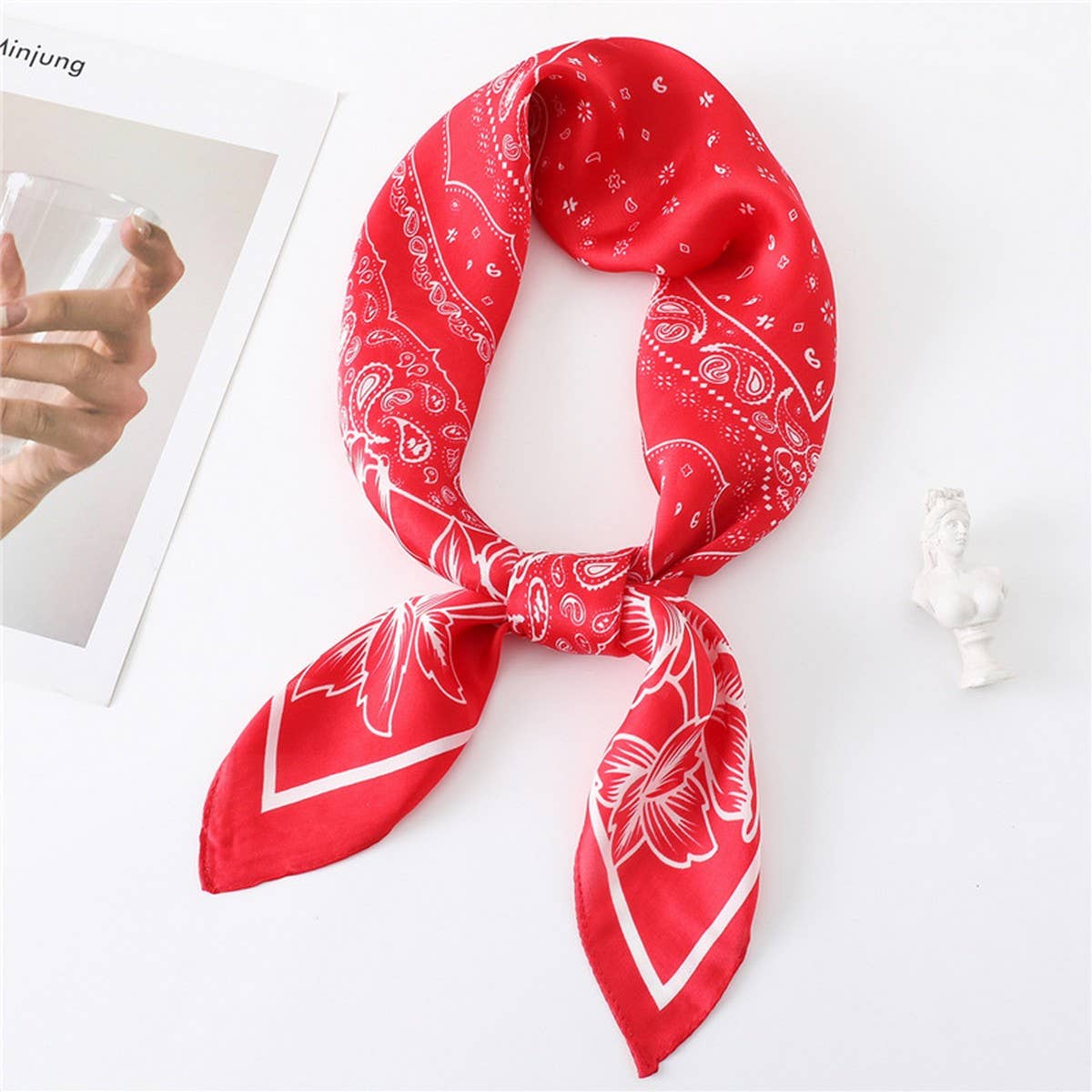 27in Paisley Lace Print Satin Square Scarf Women_CWASC1435