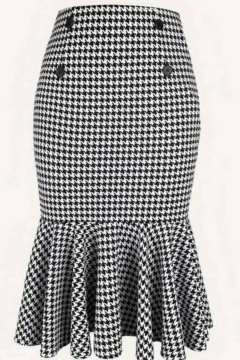 CWBMS0428_SUMMER ELEGANT HOUNDSTOOTH ELASTIC FISHTAIL SKIRT