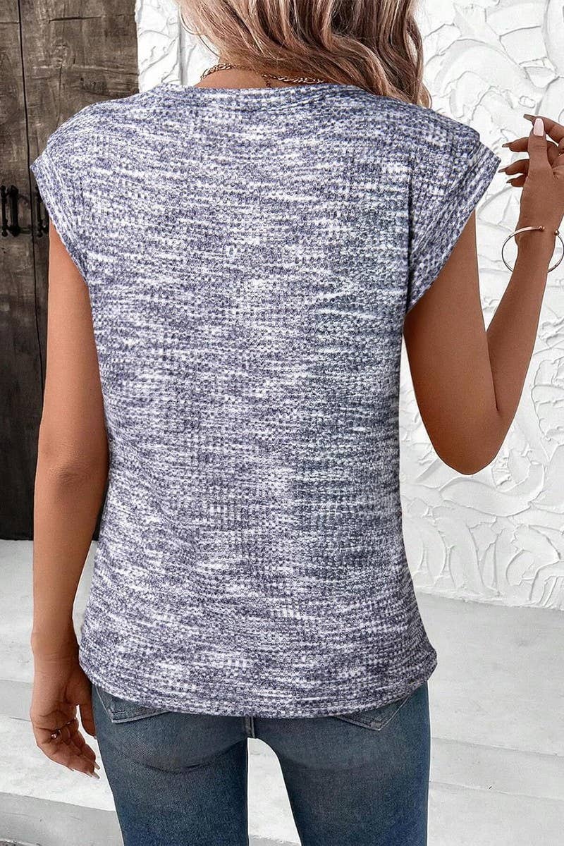 CWTBLS1770_WAFFLE CREW NECK SOLID COLOR SHORT SLEEVE TOP