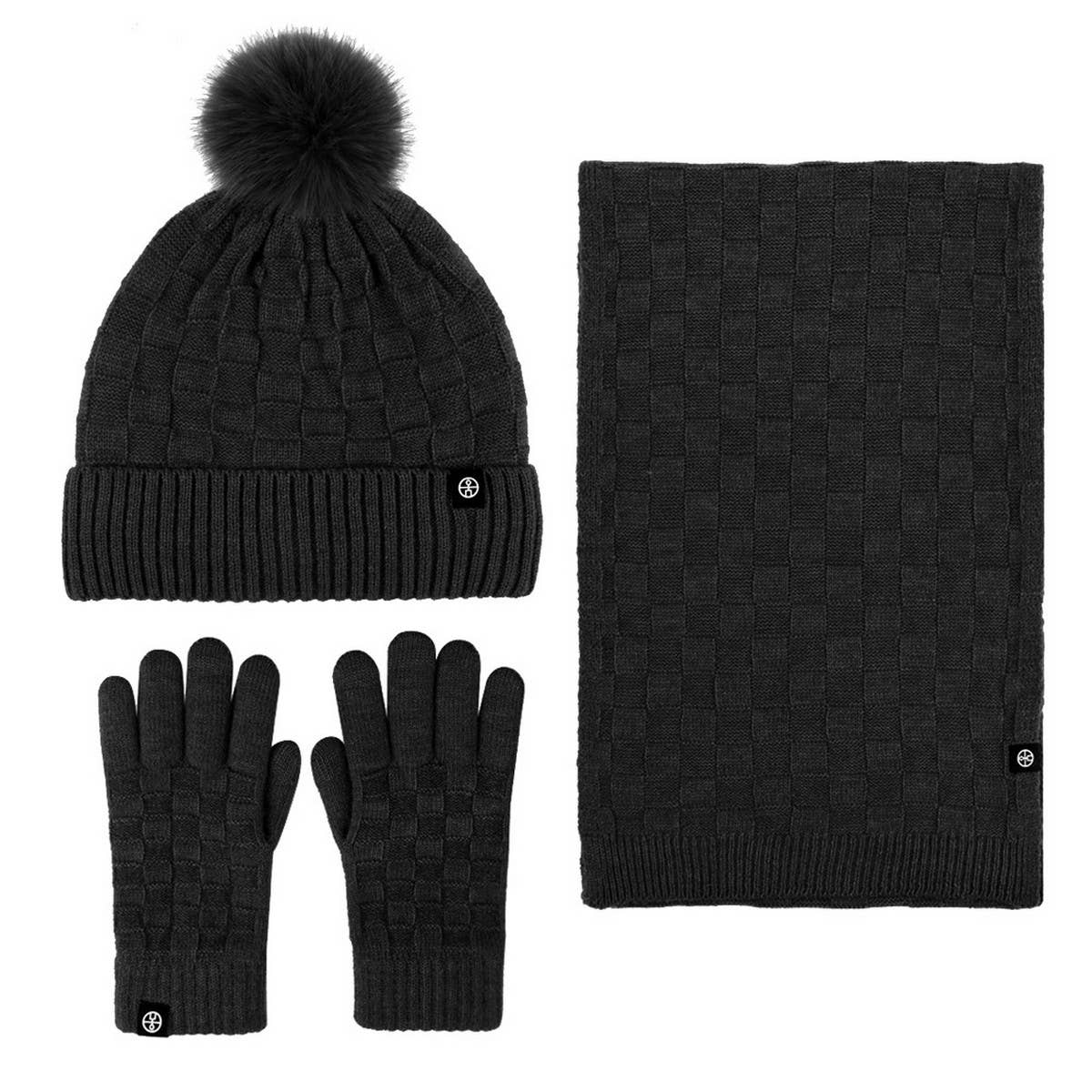 WINTER OUTDOOR WARM KNITTED SCARF THREE-PIECE SET