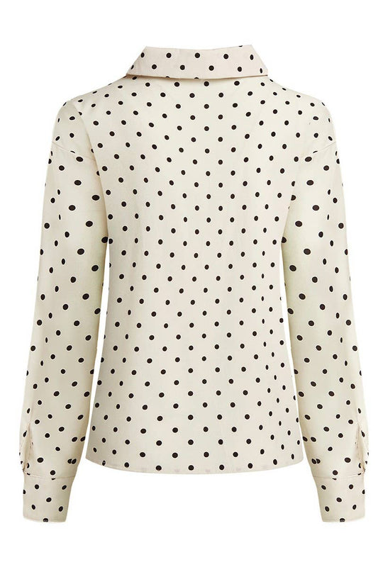 CWTBLL3849_CLASSIC V-NECK BLACK POLKA DOT LONG SLEEVE BLOUSE