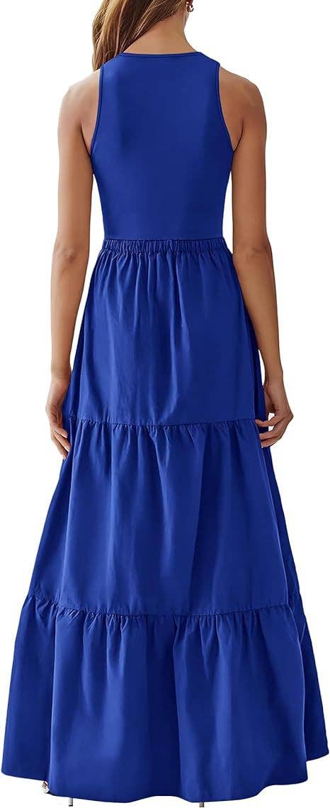 Crew-neck patchwork pit strip vest dress