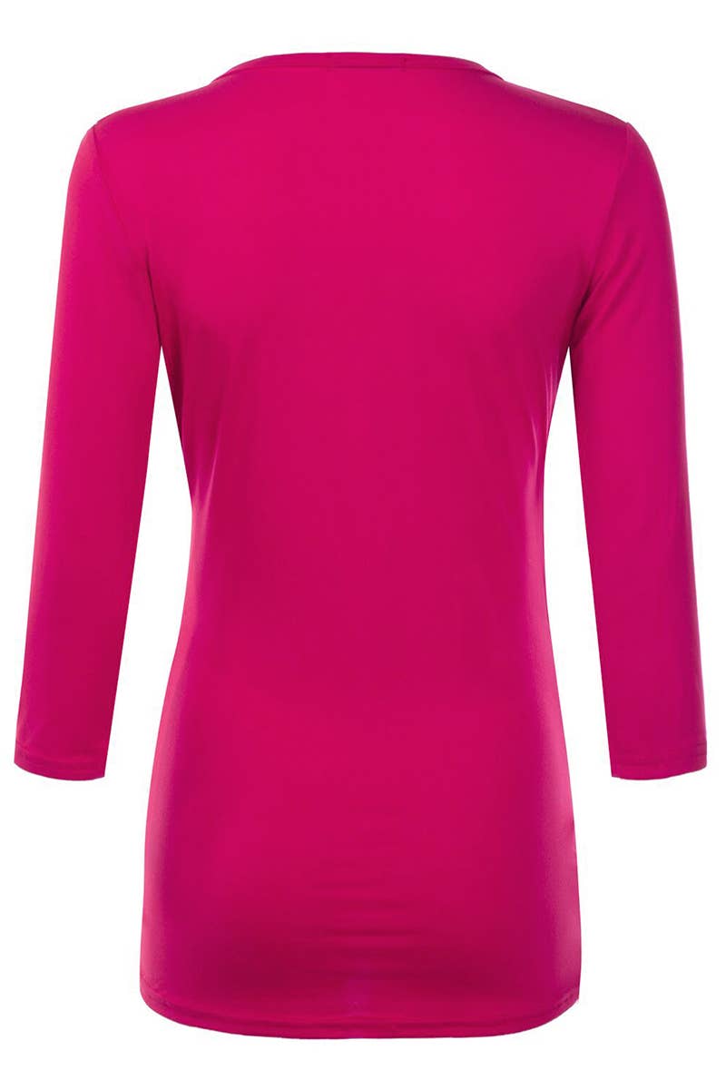 CWTTL1403_3/4 Sleeve Tank Tops Deep V-Neck Surplice Wrap