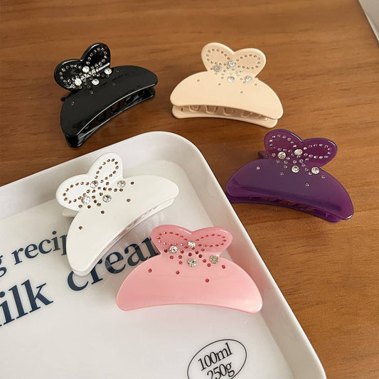 Elegant Bow Rhinestone Claw Clip ? Solid Color