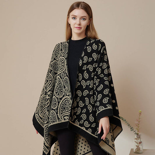 DOUBLE-SIDED SLIT SHAWL COLORBLOCK SCARF CAPE