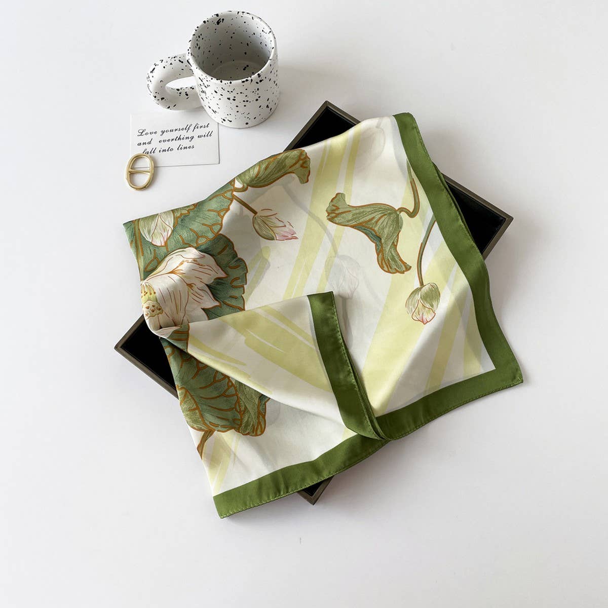 Letter Print Satin Square Scarf for Women