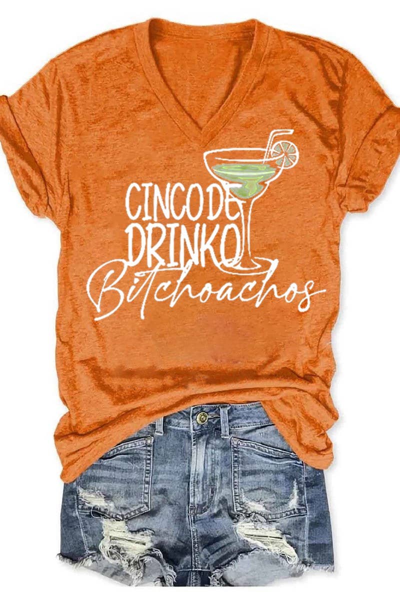 CWTTS1059_LETTER PRINTED V NECK CASUAL SHORT SLEEVED T SHIRT