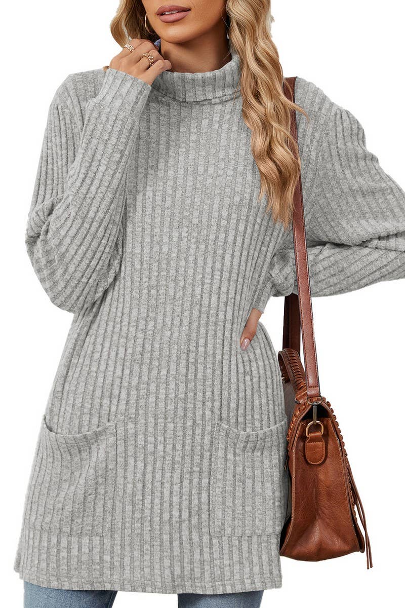 CWTBLL2364_HALF TURTLENECK LONG SLEEVE CASUAL POCKET TOP