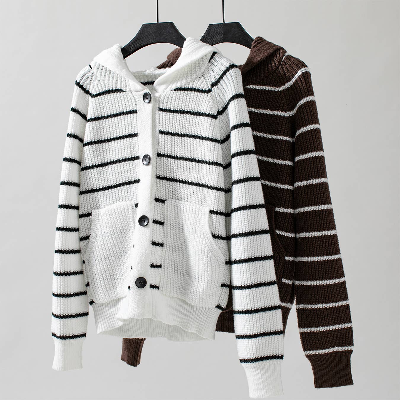 CASUAL ALL-IN-ONE HOODED STRIPED CARDIGAN