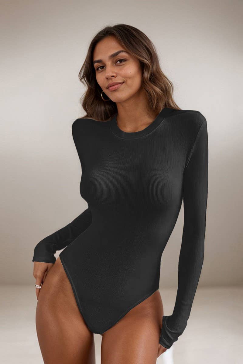 CWSBSL0160_RIBBED COTTON LONG SLEEVE SLIM FIT BODYSUIT