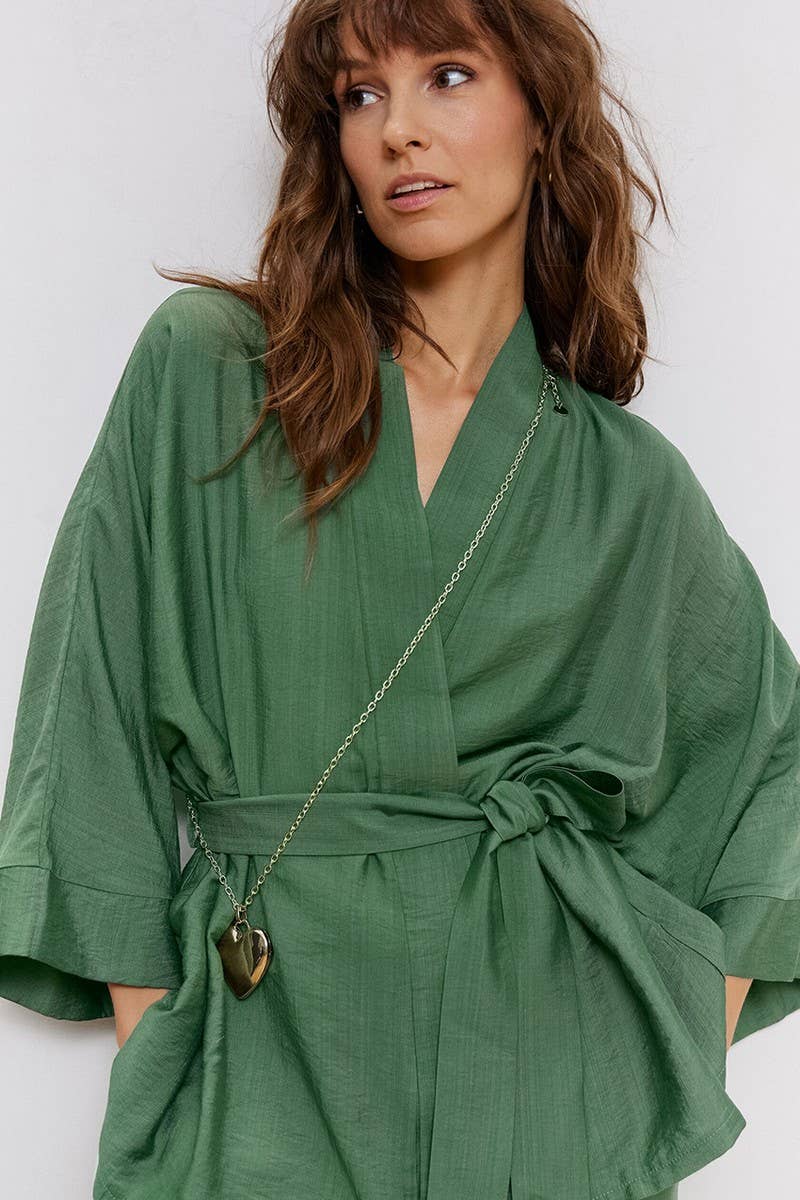 CWSPJ0215_SOLID COLOR LACE-UP NIGHTGOWN HOME WEAR TWO PIECE