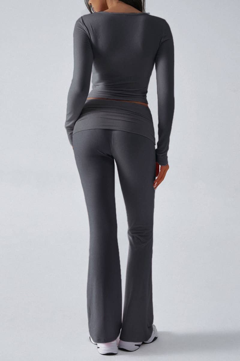 CWSS0769_SLIM-FIT V-NECK LONG SLEEVE TOP SHORT PANT SUIT