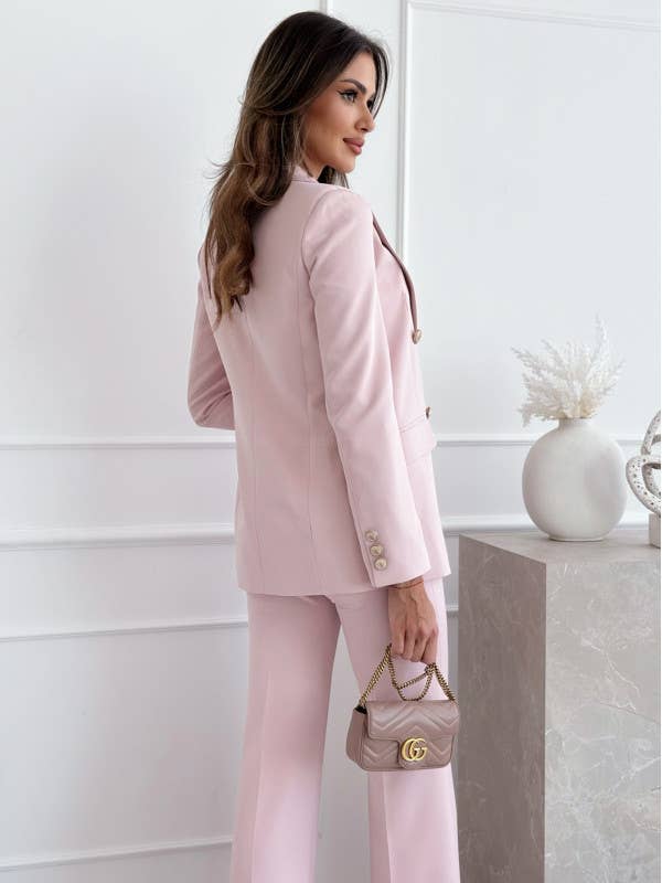 DOUBLE BREASTED SOLID COLOR STYLISH SUIT JACKET