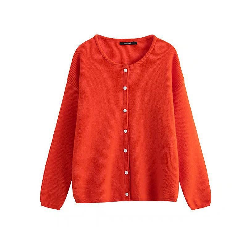 CREW-NECK SOLID COLOR SINGLE BREASTED CARDIGAN