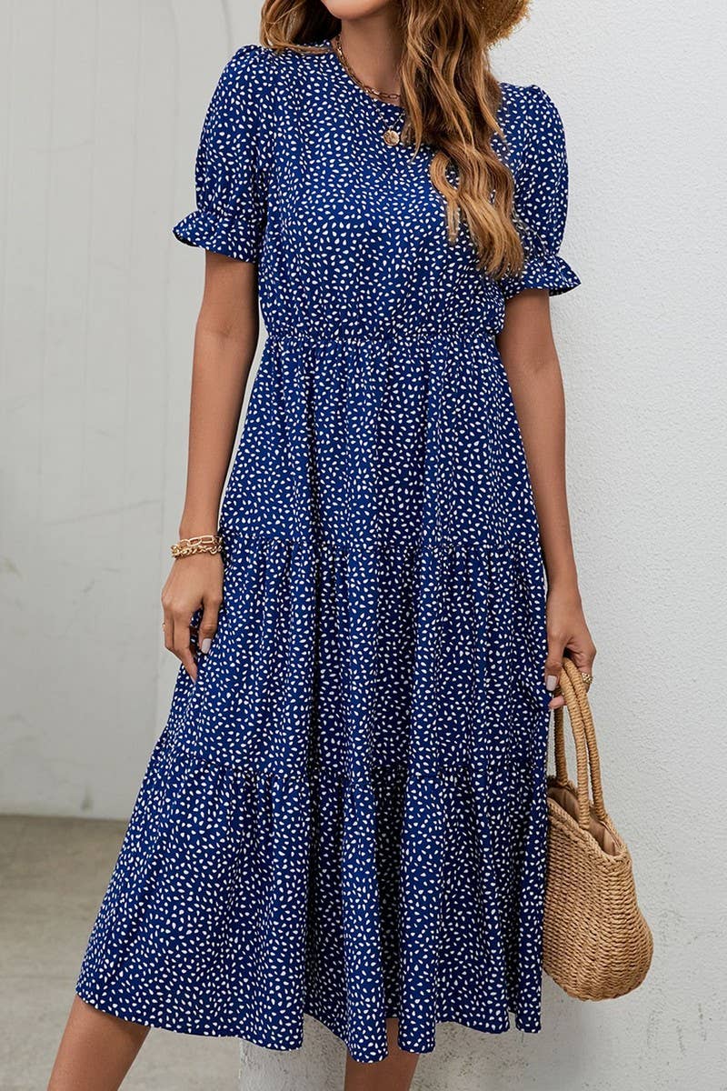 CWDMD1236_Round neck Tiered Detailed Short Sleeve Dress