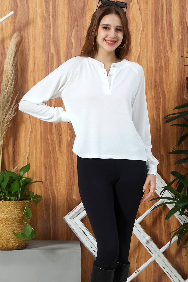 CWTTL1003_SOLID BUTTON DOWN RIB KNIT RAGLAN LONG SLEEVE TOP