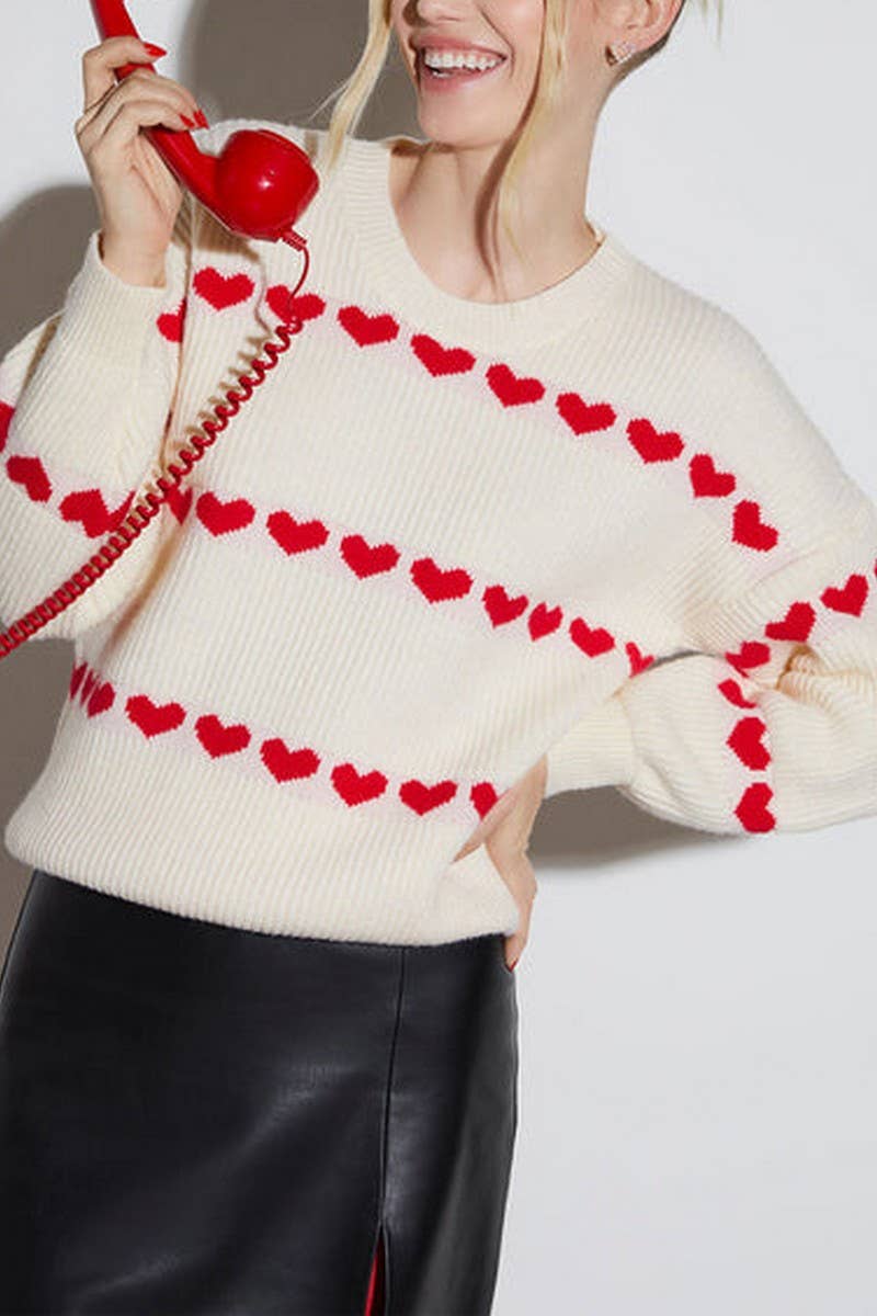 CWOSWL3098_LOOSE ROUND NECK HEART PULLOVER KNITTED SWEATER