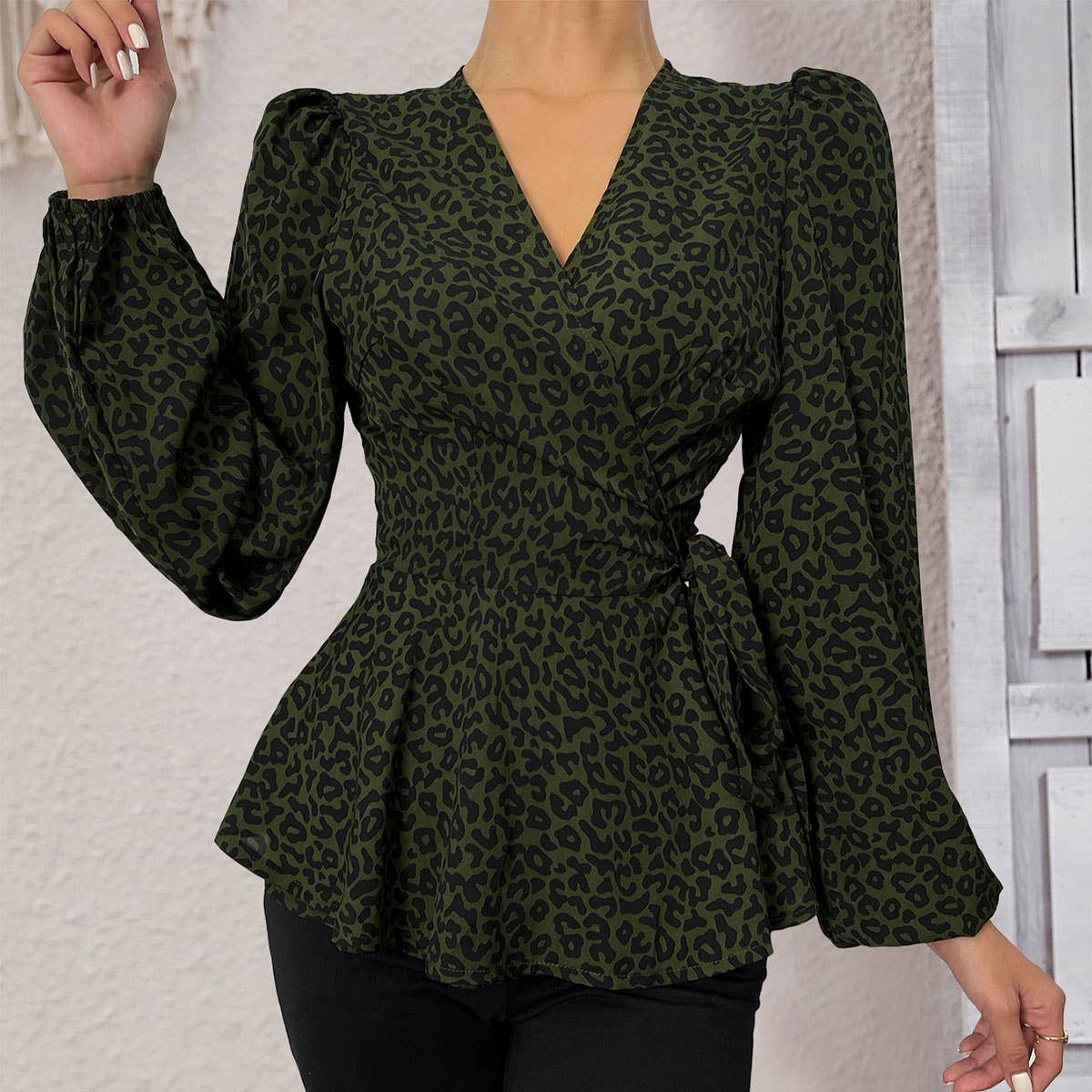 Deep V waist Slimming shirt French vintage top