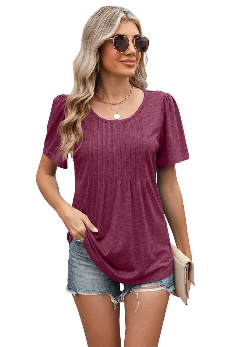 CWTBLS1697_ROUND NECK LOOSE SHORT SLEEVE T-SHIRT TOP