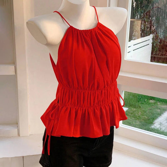 Cinched waist loose solid-color T-shirt