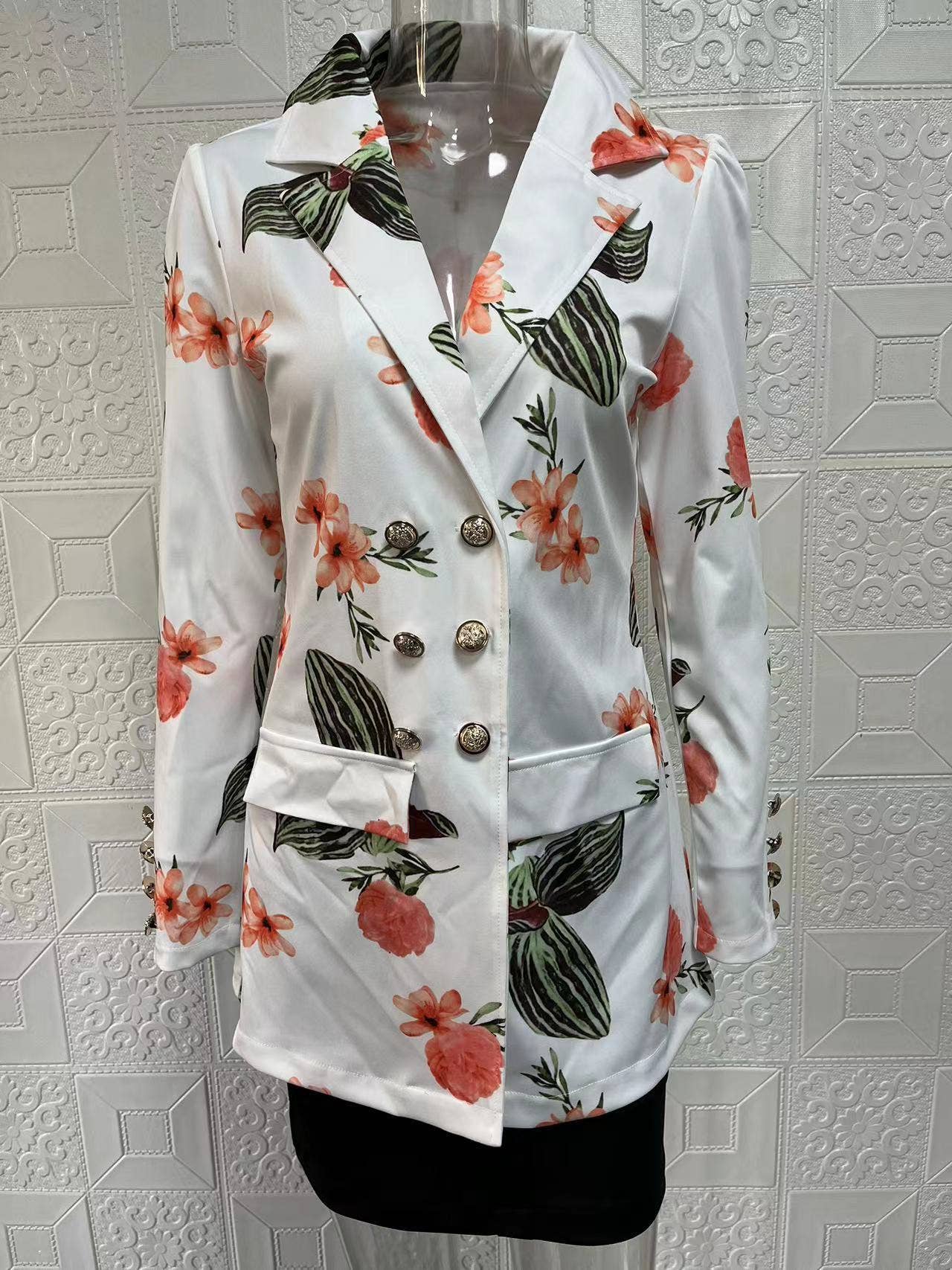 Fashionable printed puffed-sleeve suit jacket