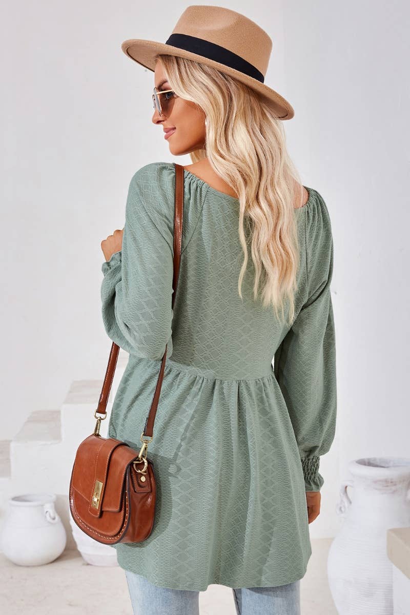 CWTBLL2817_SOLID COLOR PATCHWORK LONG-SLEEVED TUNIC