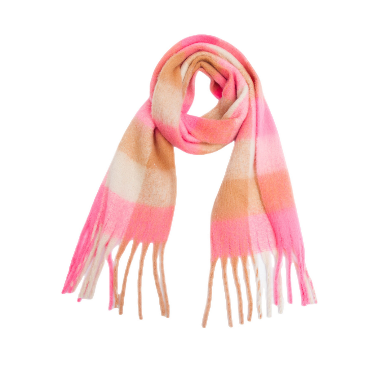 PLAID PATTERN FRINGE TRIM WINTER SCARF_CWASC2691