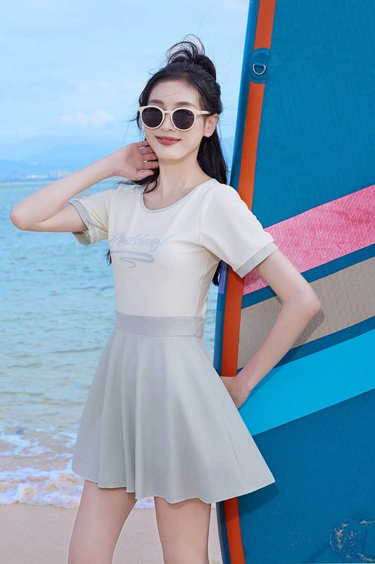 CWMW0862_LETTERING PRINT SHORT SLEEVE ONE PIECE SWIMSUIT