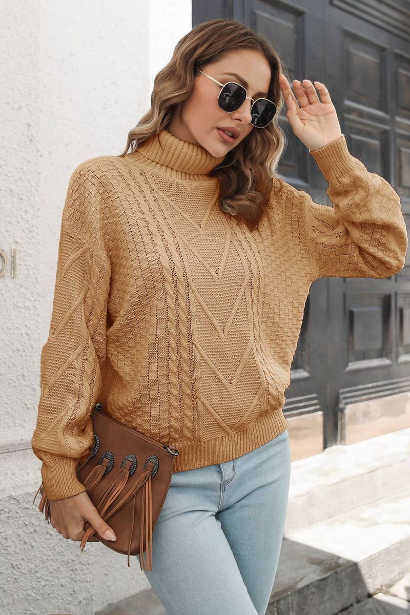 CWOSWL4142_SOLID COLOR CABLE KNIT TURTLENECK SWEATER