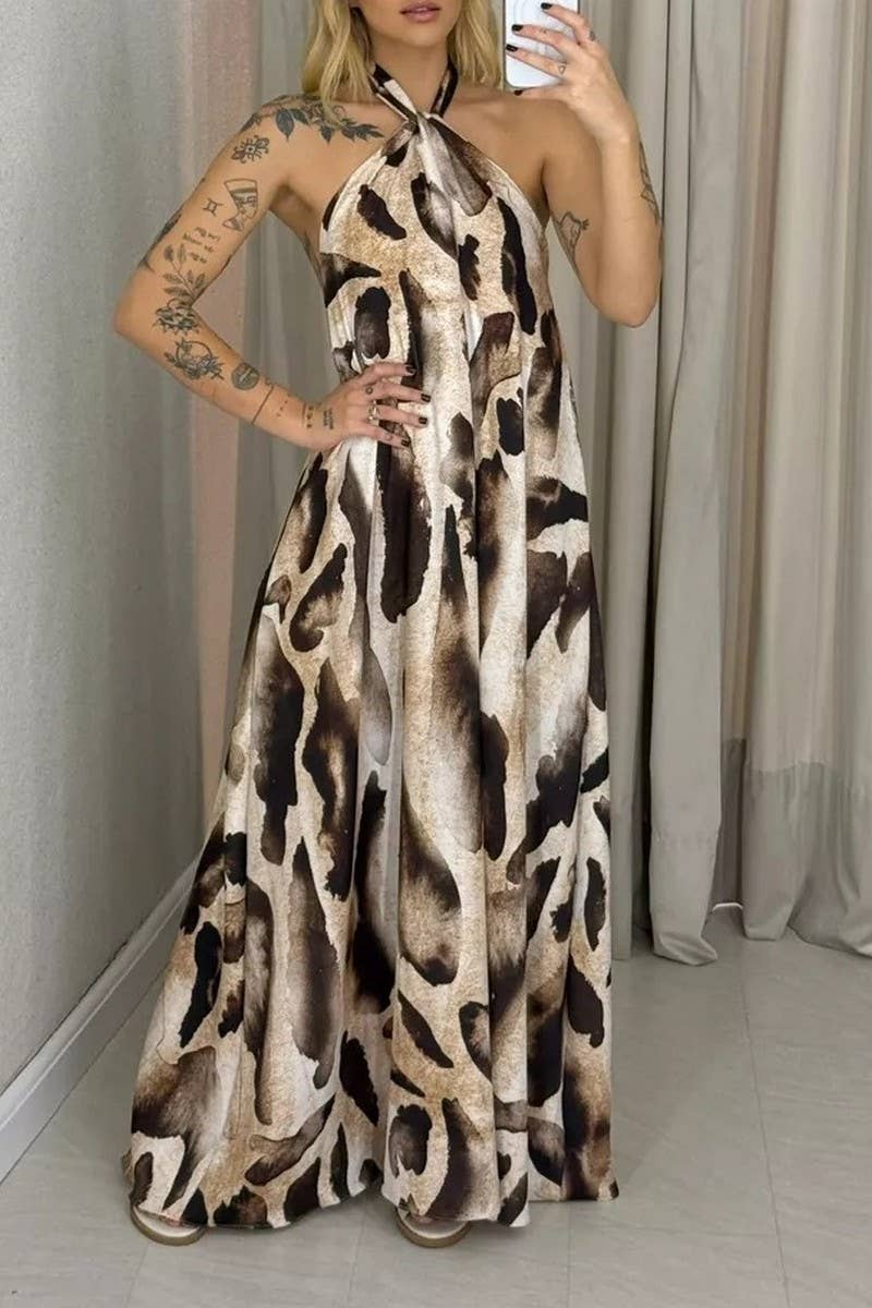 CWDHL1108_BACKLESS LEOPARD PRINT HALTERNECK MAXI DRESS