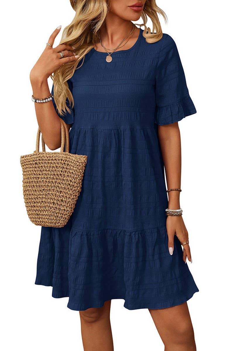 CWDSD7260_SOLID COLOR LOOSE CASUAL SHORT-SLEEVED DRESS