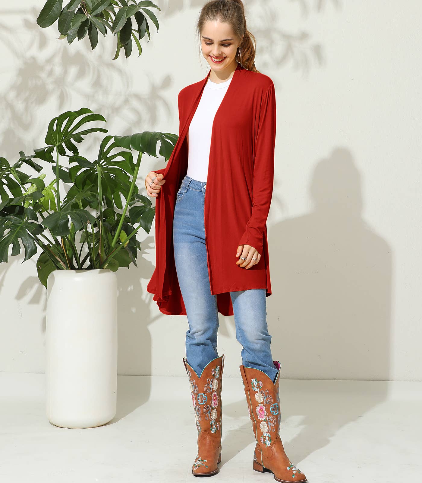 AWTL074_Long Sleeve Casual Open Front Long Cardigan