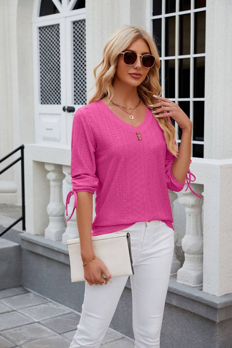 CWTTS0814_3/4 Sleeve V-Neck Knit Top