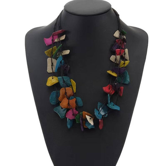 HANDMADE COLORFUL RICE BEAD FLOWER NECKLACE