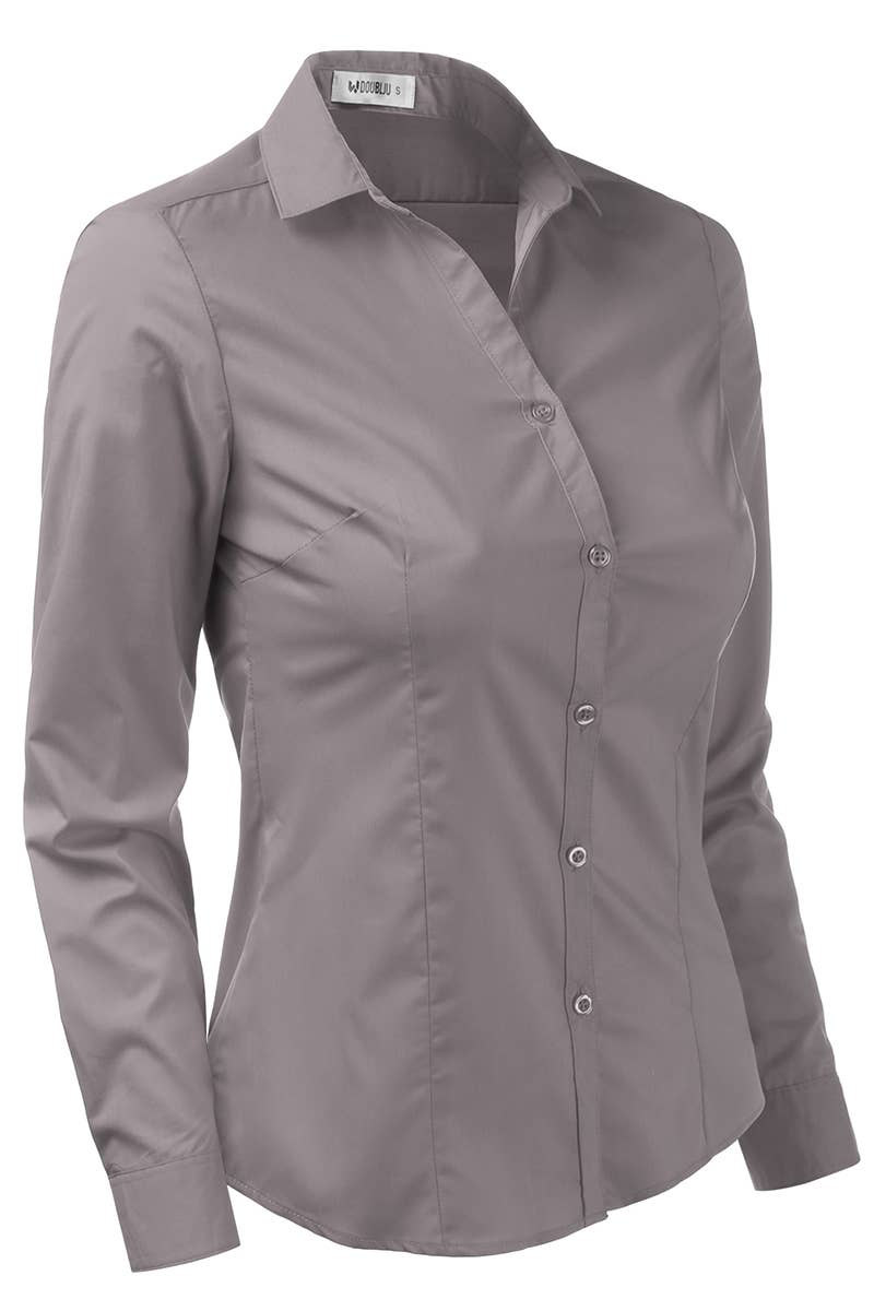 CWTSTL708_Basic Slim Fit Simple LongSleeve Button Down Shirt