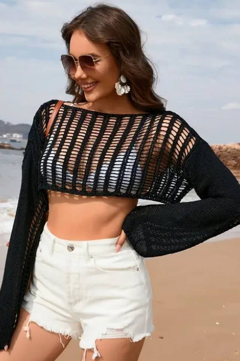 CWTTL1986_SUMMER LOOSE ROUND NECK HOLLOW CARDIGAN