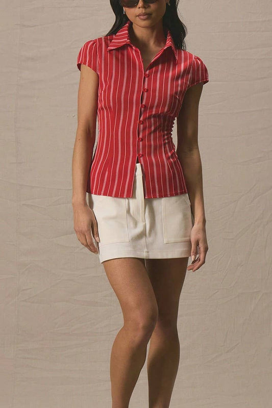 CWTBLS2246_SUMMER TEMPERAMENT SLIM STRIPED SHIRT