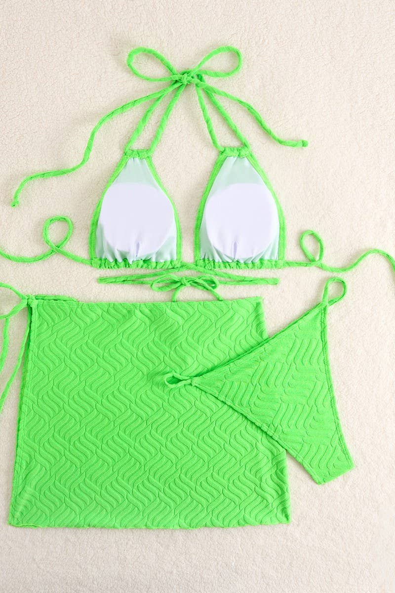 CWMW0873_SOLID COLOR BIKINI THREE PIECE SET