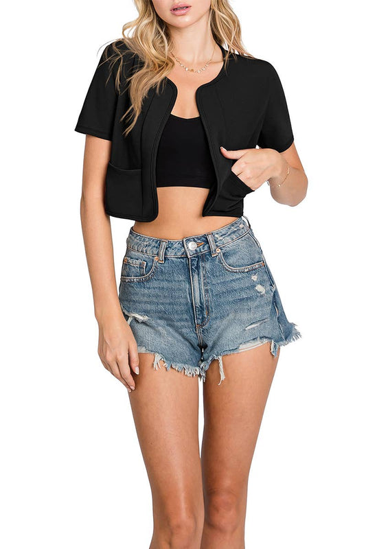 CWOBL092_Short Sleeve  Bolero Open Front Cardigan