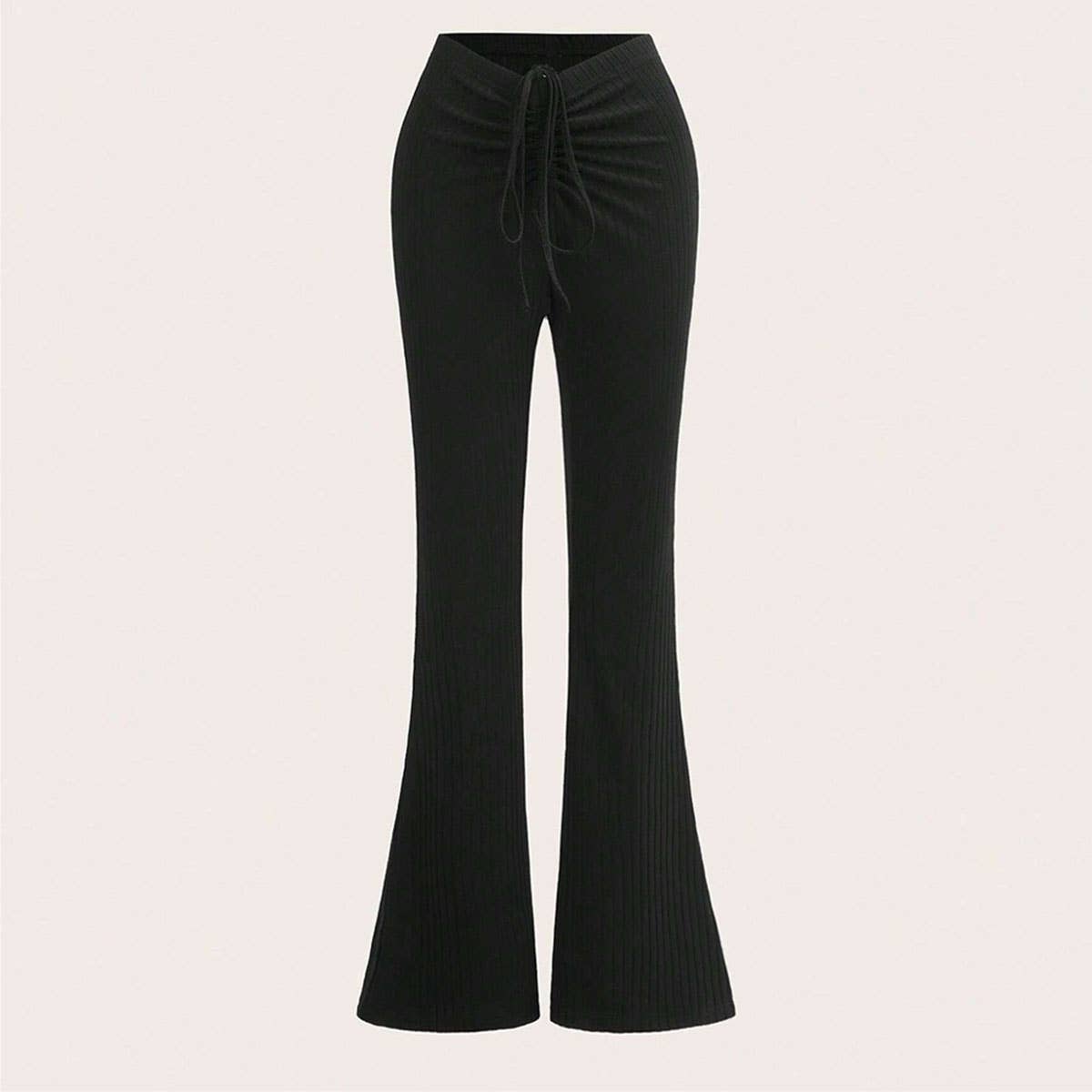 DRAWSTRING LOW-RISE STRETCH SLIM FLARED PANTS