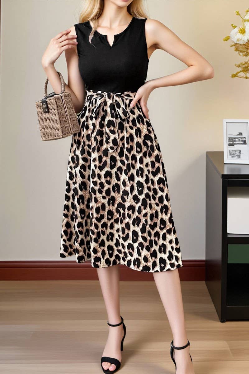 CWDSD10542_SUMMER CONTRAST COLOR STITCHING SLEEVELESS DRESS