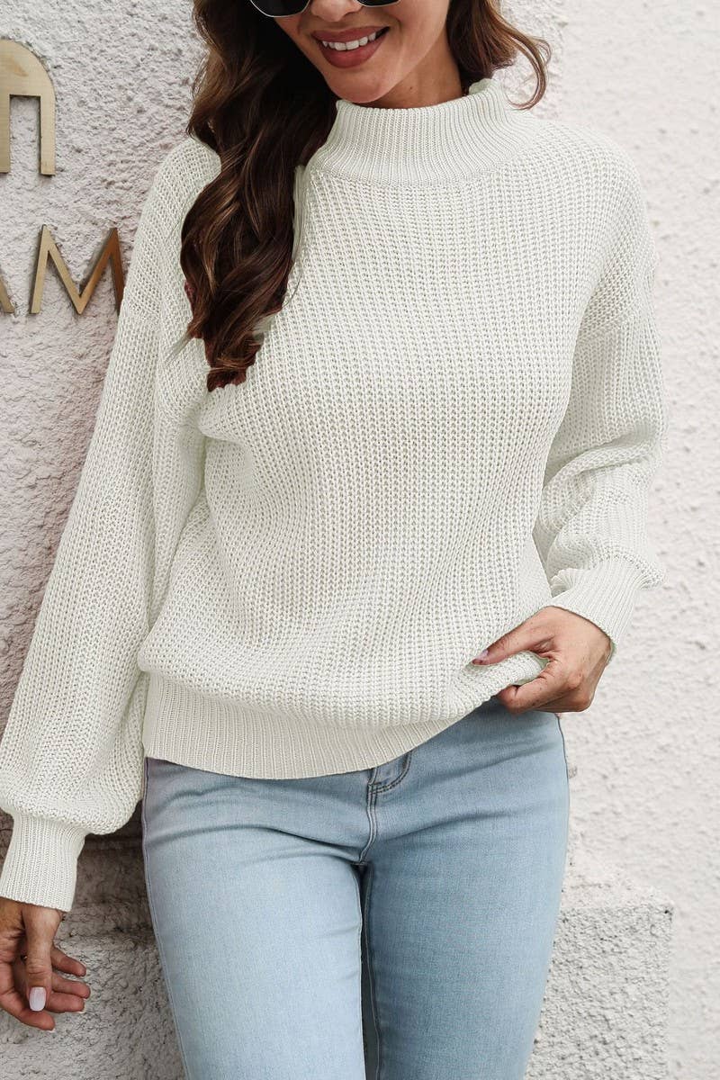 CWOSWL4144_SOLID COLOR HALF TURTLENECK KNITTED SWEATER