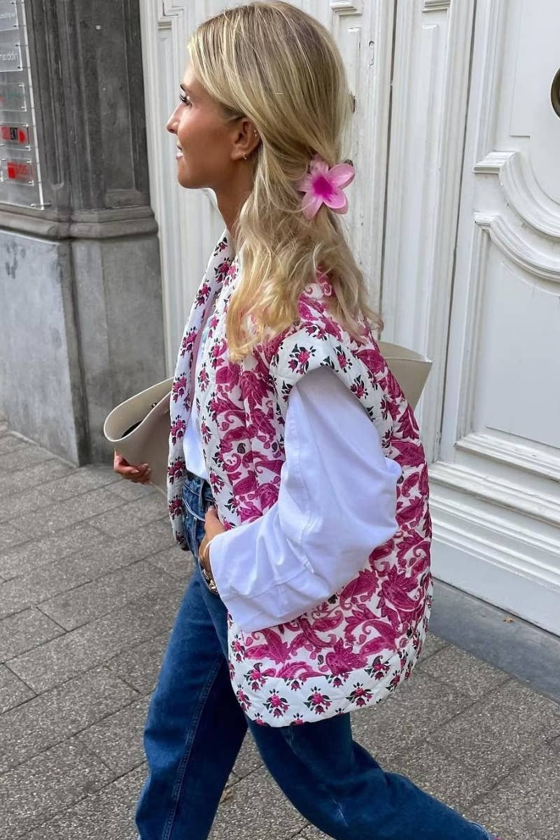 CWOCO0902_WINTER PRINT PATCHWORK SLEEVELESS WAISTCOAT