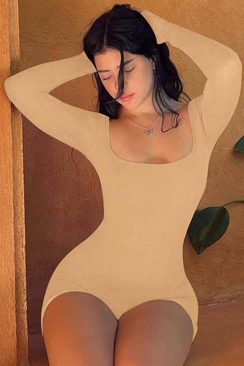 CWSJS1594_BACKLESS TIE LONG SLEEVE U-NECK YOGA JUMPSUIT