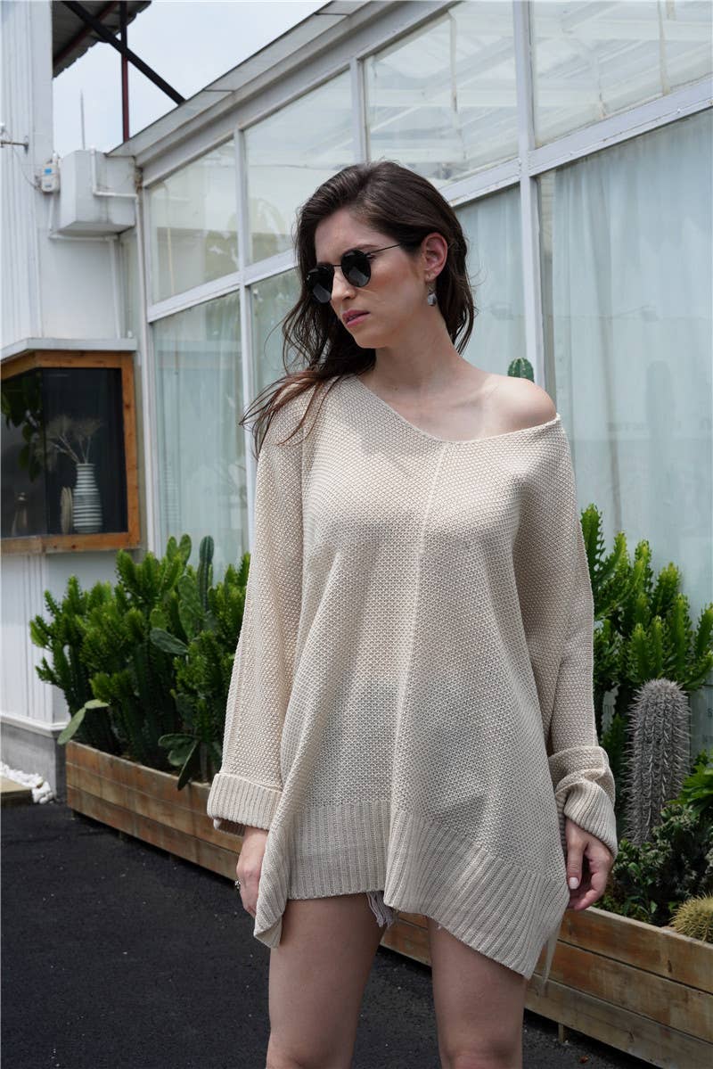 CWOSWL1417_V-Neck Long Sleeve Pullover Sweater
