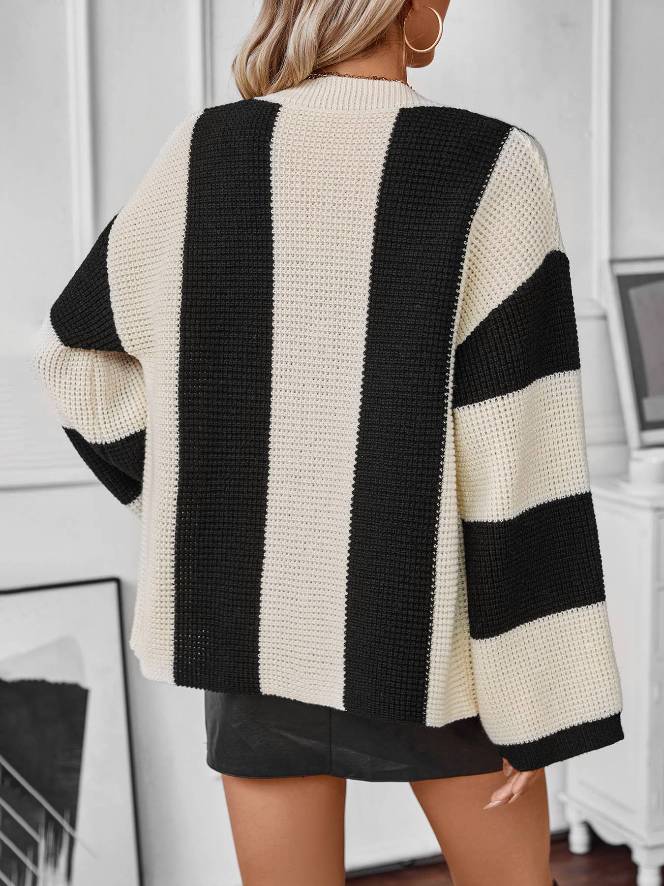 CONTRASTING STRIPED CARDIGAN SWEATER JACKET